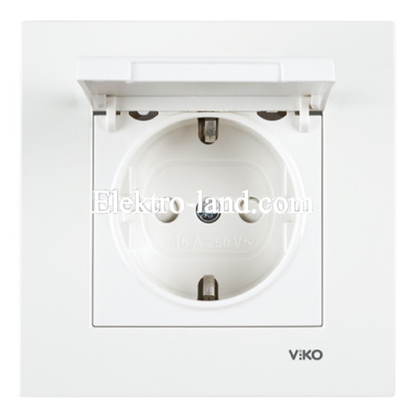 Розетка с заземлением, крышкой и шторками белая VIKO KARRE 90960012